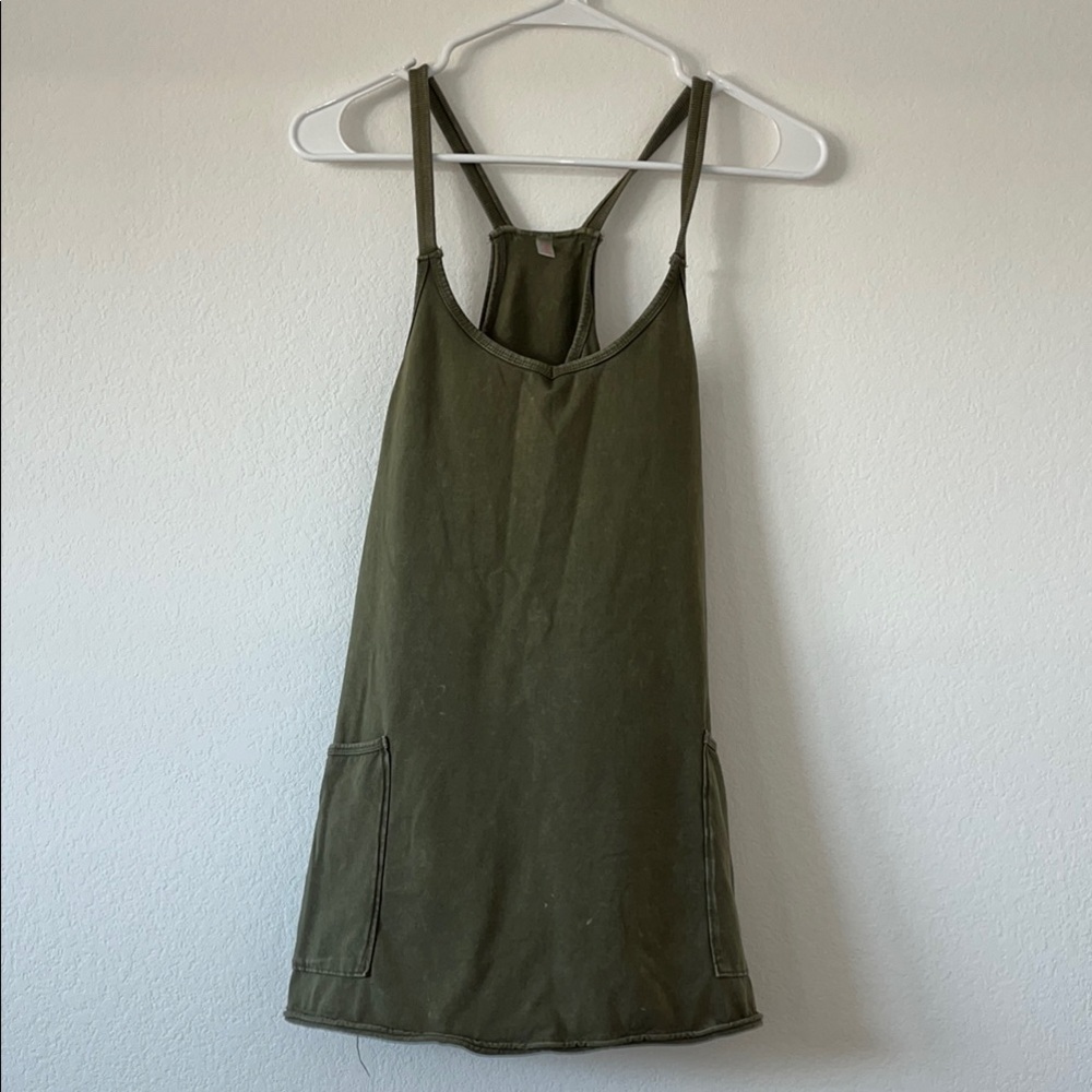 Free People Movement Stylish Olive Green Dress with Pockets